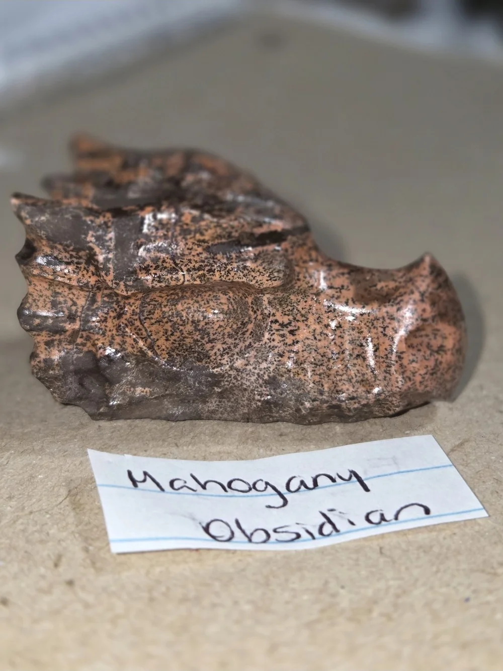 Detailed Mahogany Obsidian Crystal Carved Dragon Head Stone Sculpture Decor